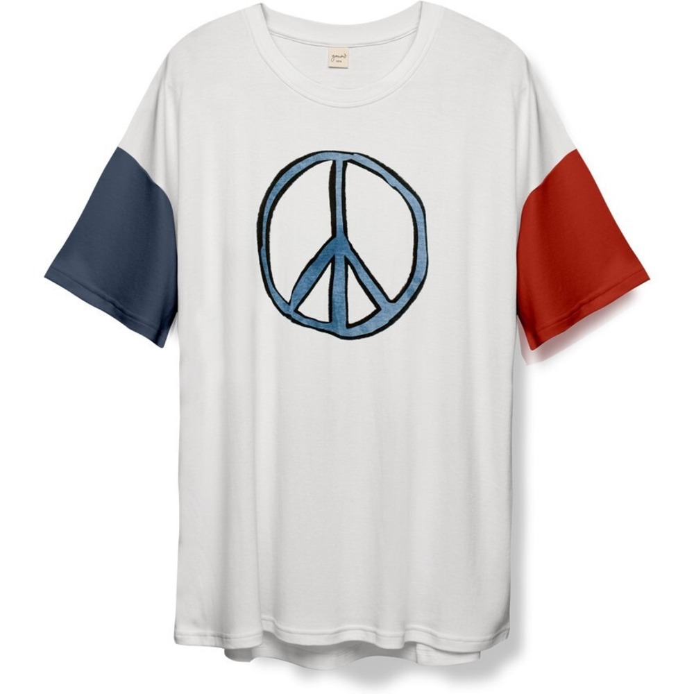 Guomi Mens Peace Sign T Shirt White Sleeve Colorblock Casual Top‎ Tee XS/S NWT
